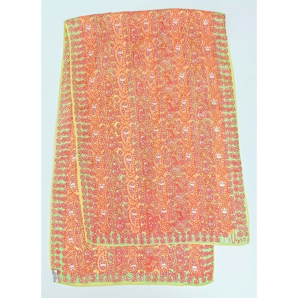 VTG Vera Silk Scarf Made in Japan Orange /Lime Paisley Print Rolled Edge 14X42 - Picture 2 of 8